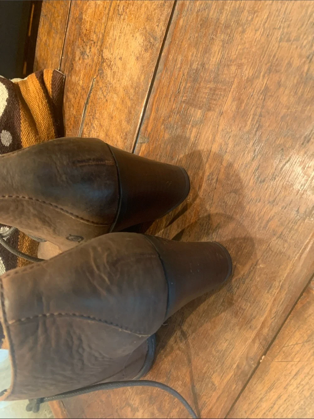 Born Brown Leather Lace-Up Ankle Booties with Block Heel, No Box